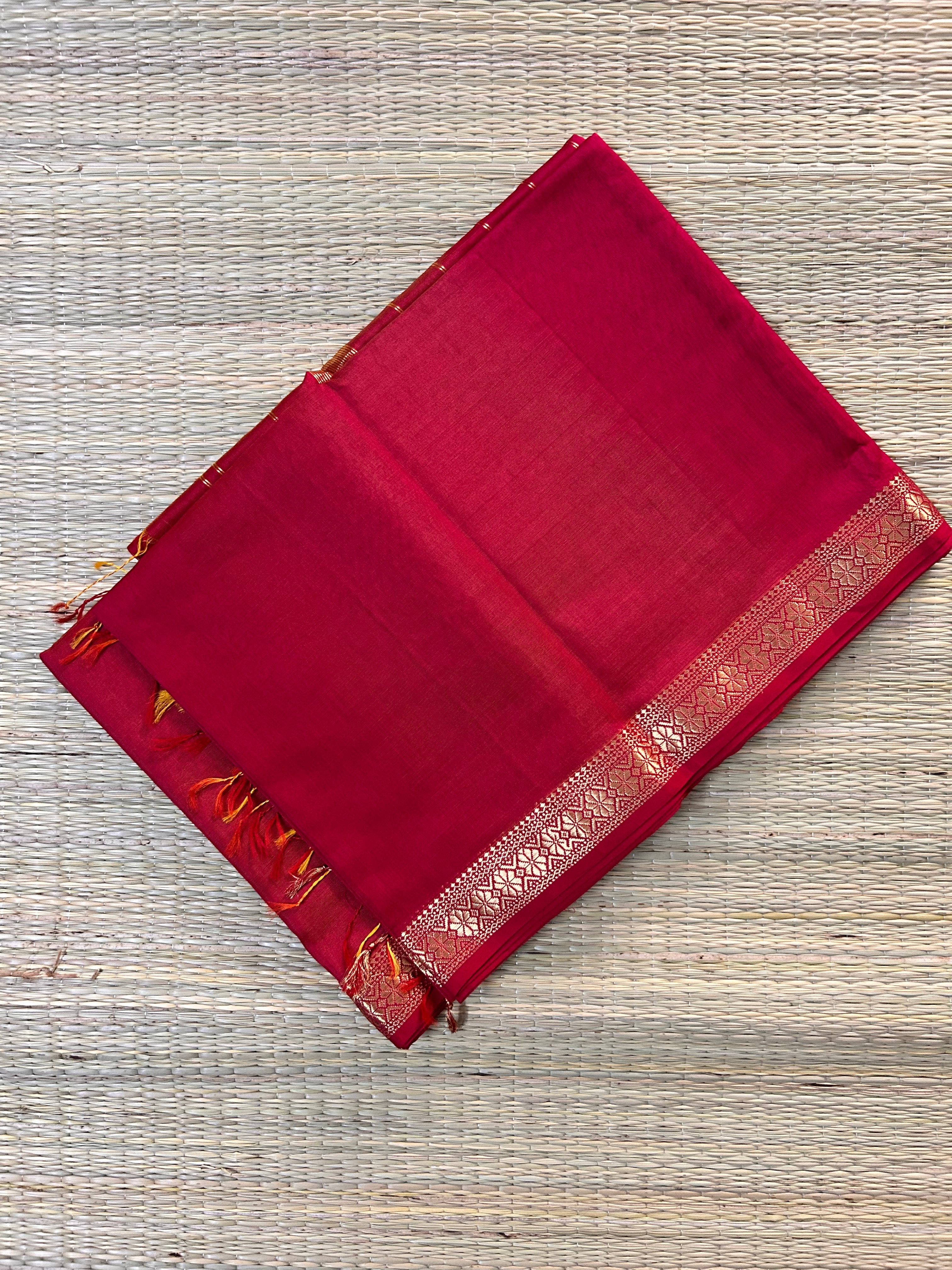 Red & Yellow Maheswari Silk Cotton Handloom Saree