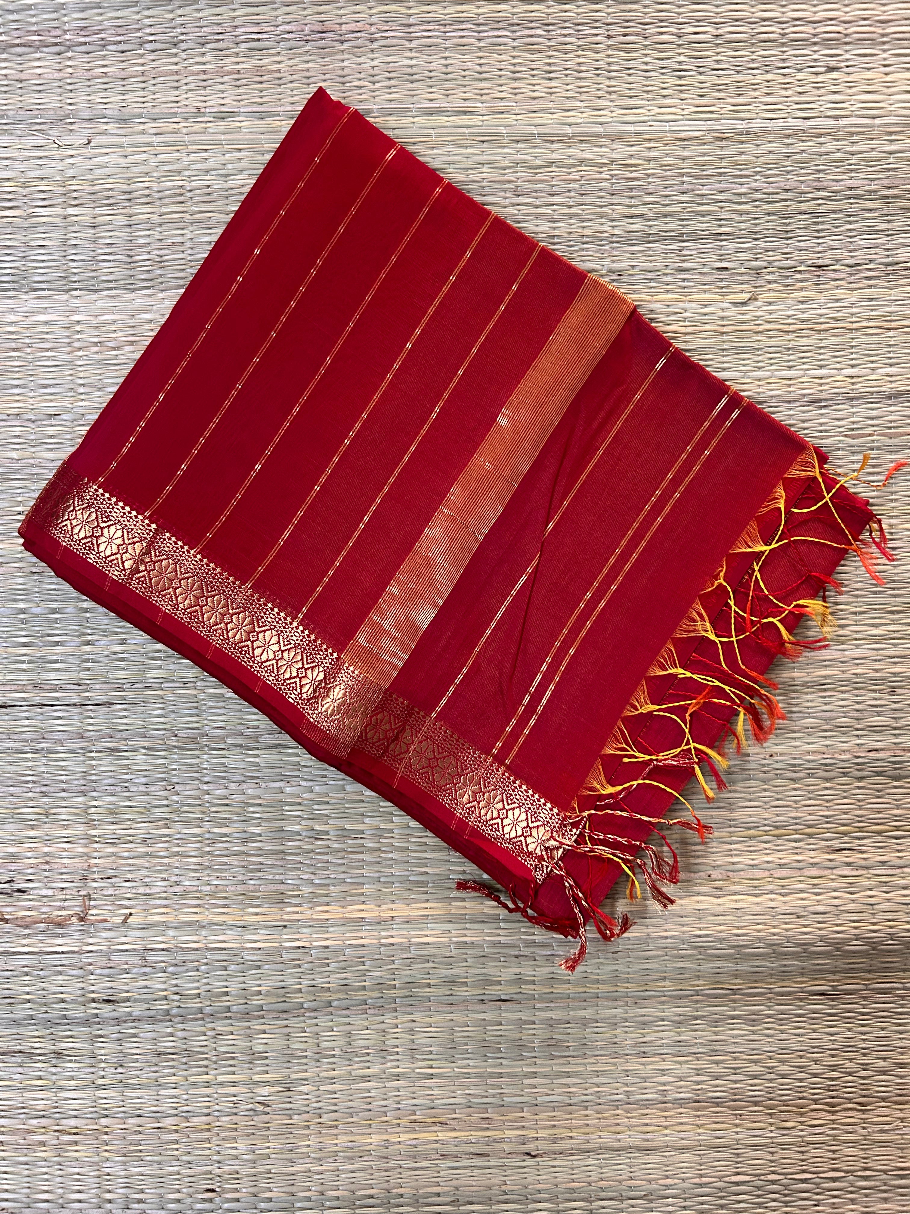 Red & Yellow Maheswari Silk Cotton Handloom Saree