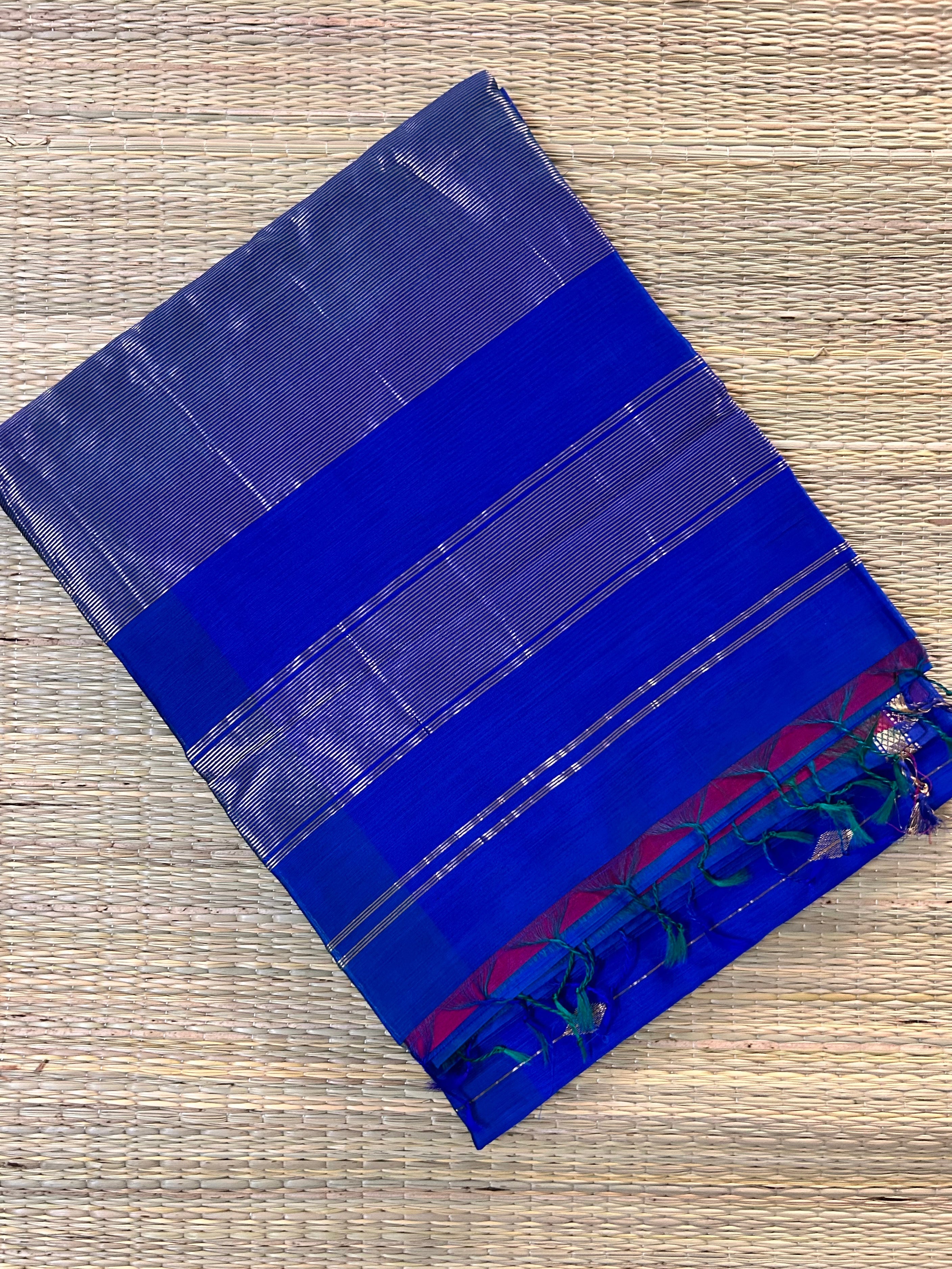 Royal Blue & Green Maheswari Silk Cotton Handloom Saree