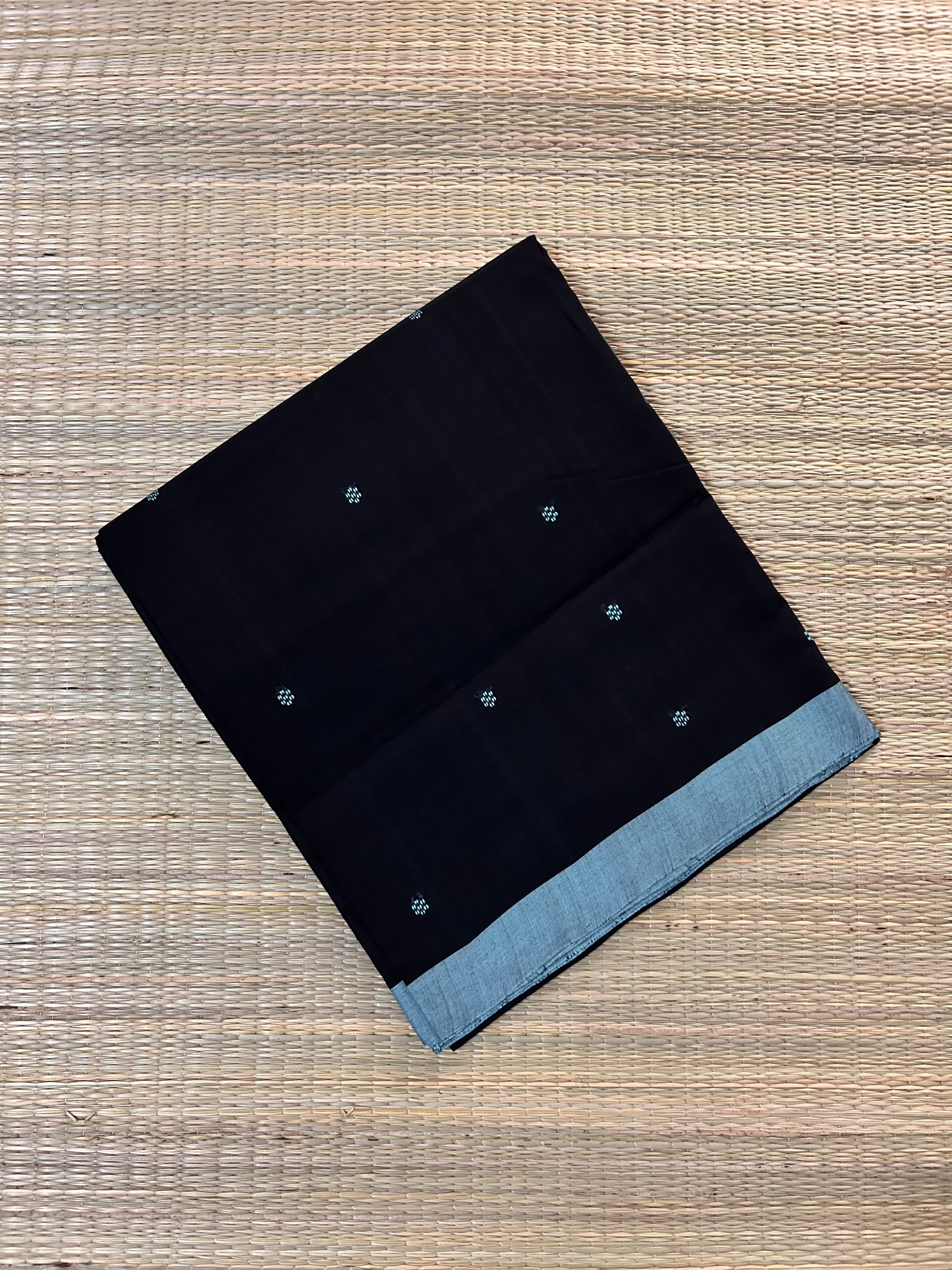 Slate Gray and Black Godavari Cotton Saree