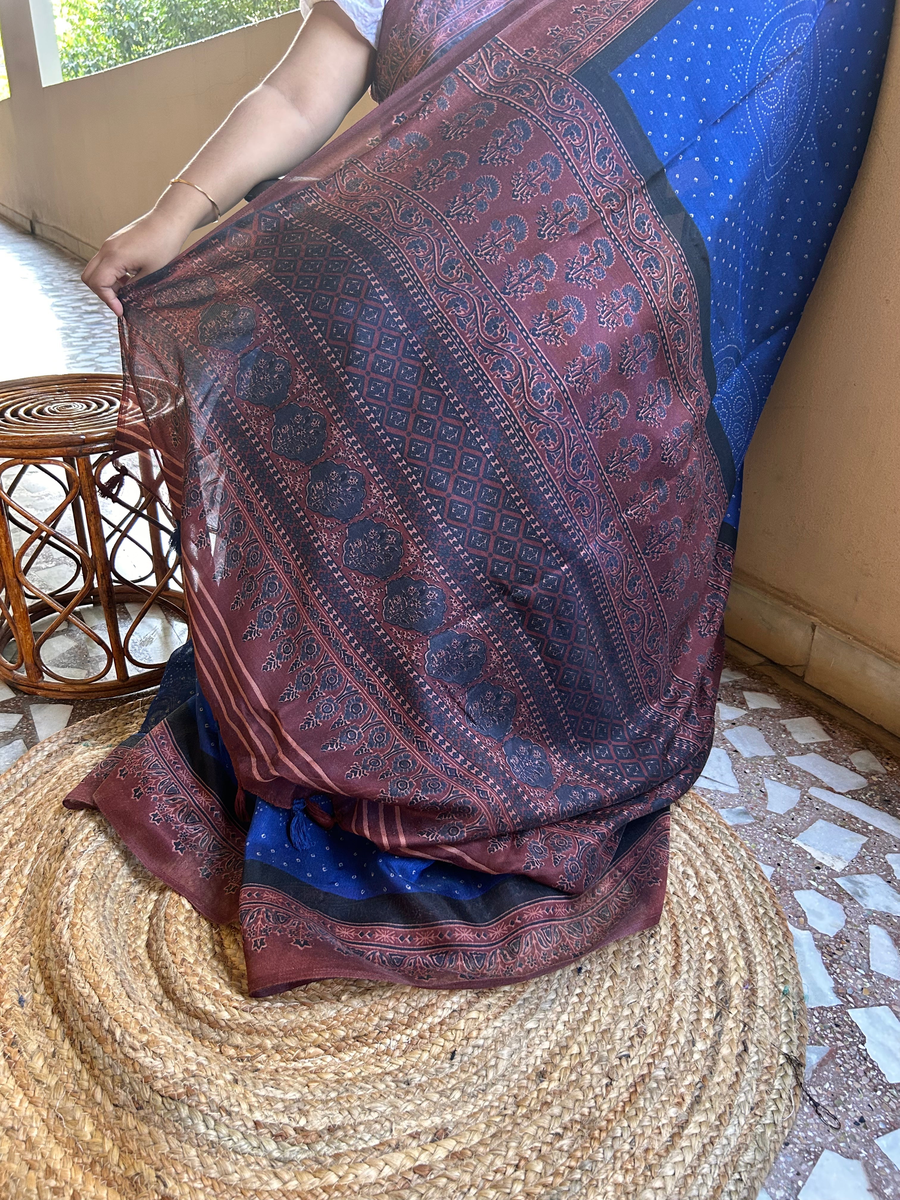 Royal Blue Semi Chanderi Saree