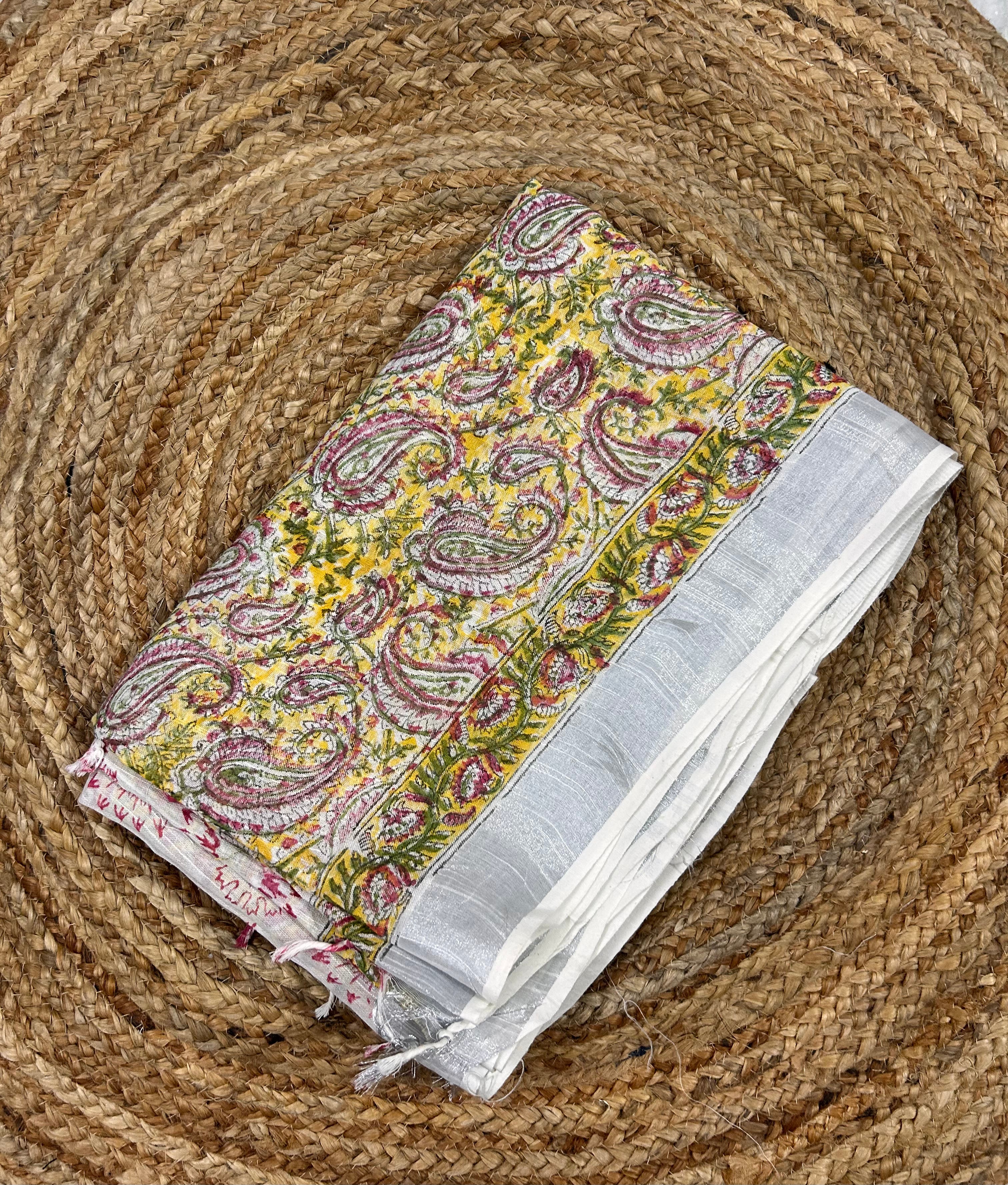 Yellow Linen cotton Saree