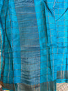 Sea Green Pure Tussar silk saree in Zari cheks