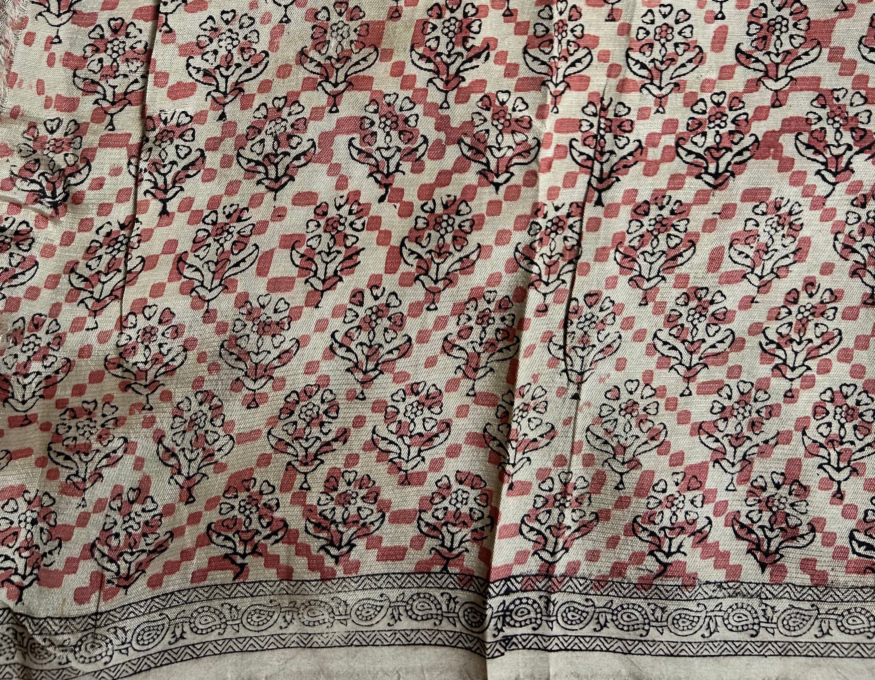Mangalagiri SilkCotton Kalamkari Handblock Printed Saree - 4