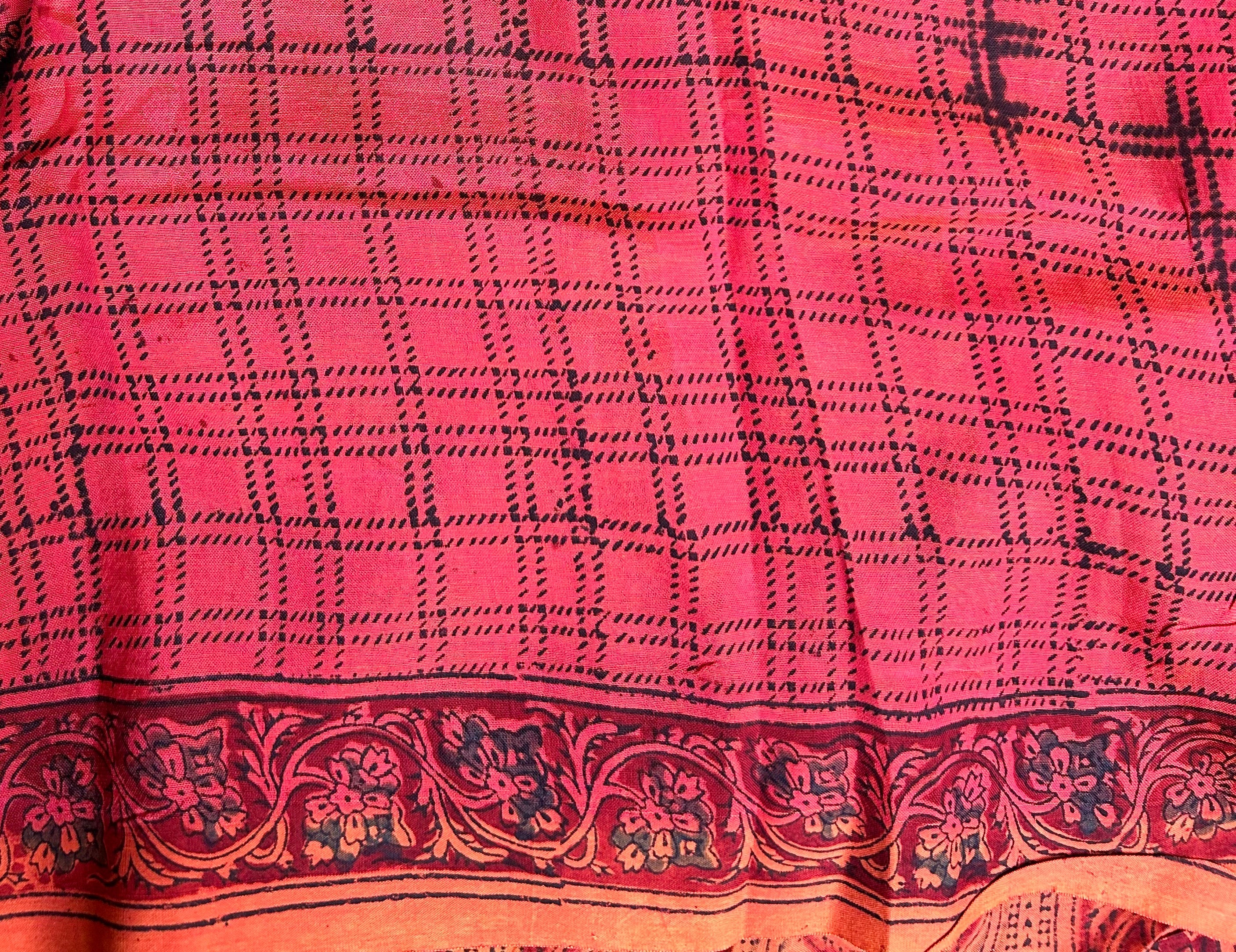 Mangalagiri SilkCotton Kalamkari Handblock Printed Saree - 6