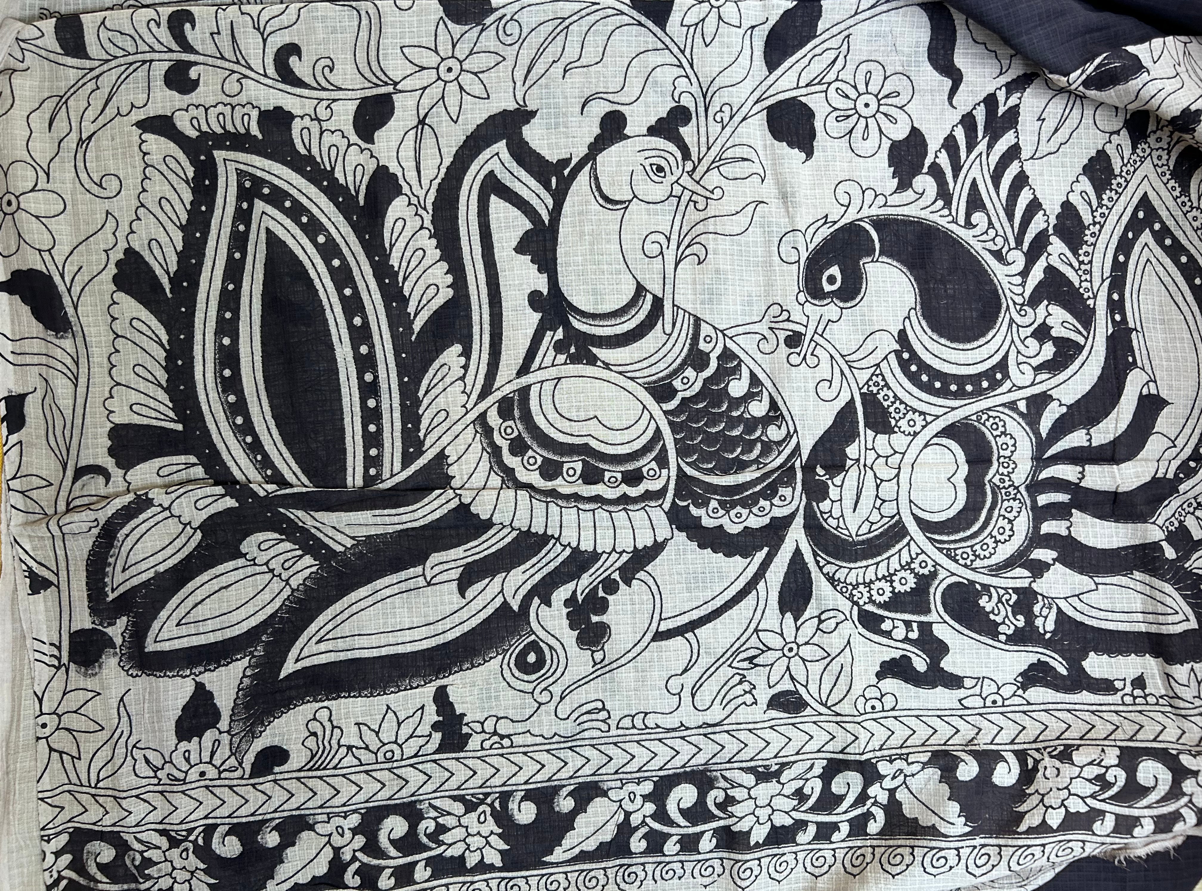 Kalamkari Black Kota Cotton Saree