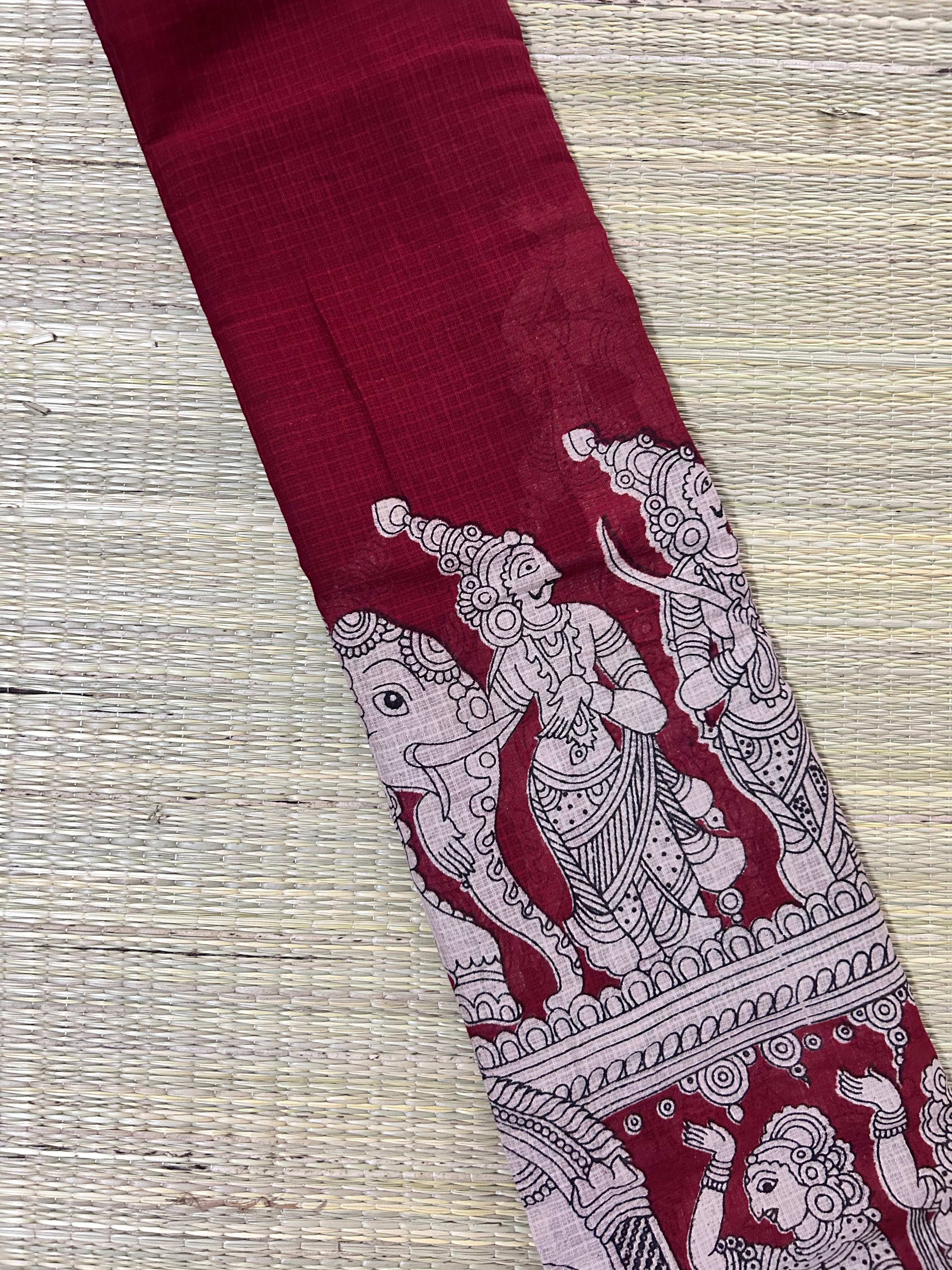 Kalamkari Brick Red Kota Cotton Saree