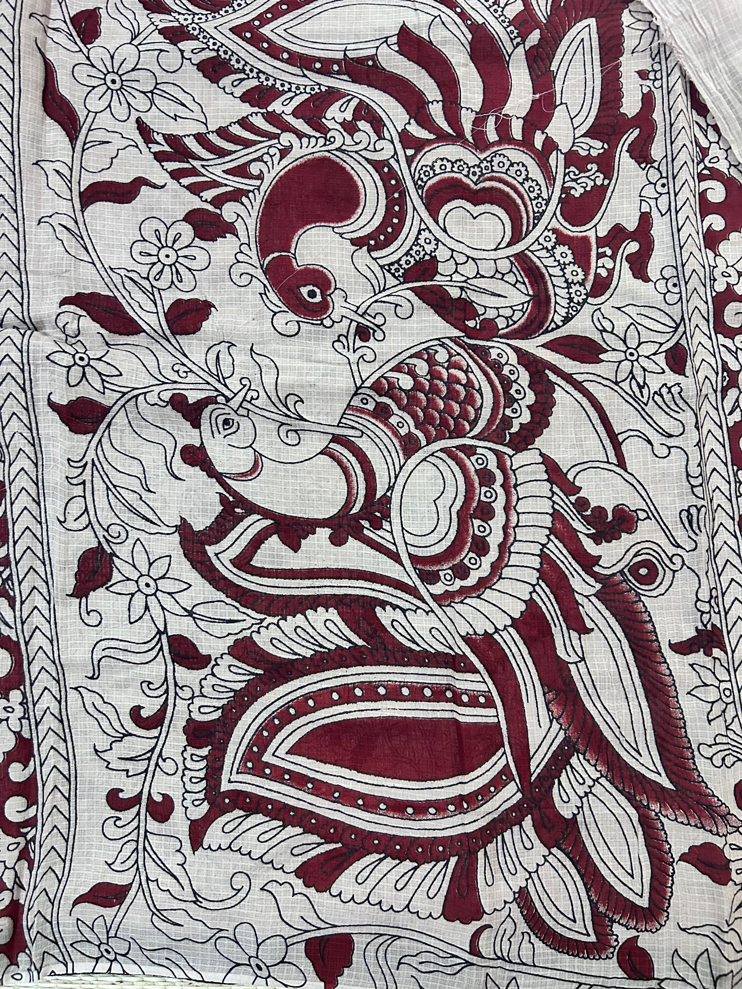 Kalamkari Brick Red Kota Cotton Saree