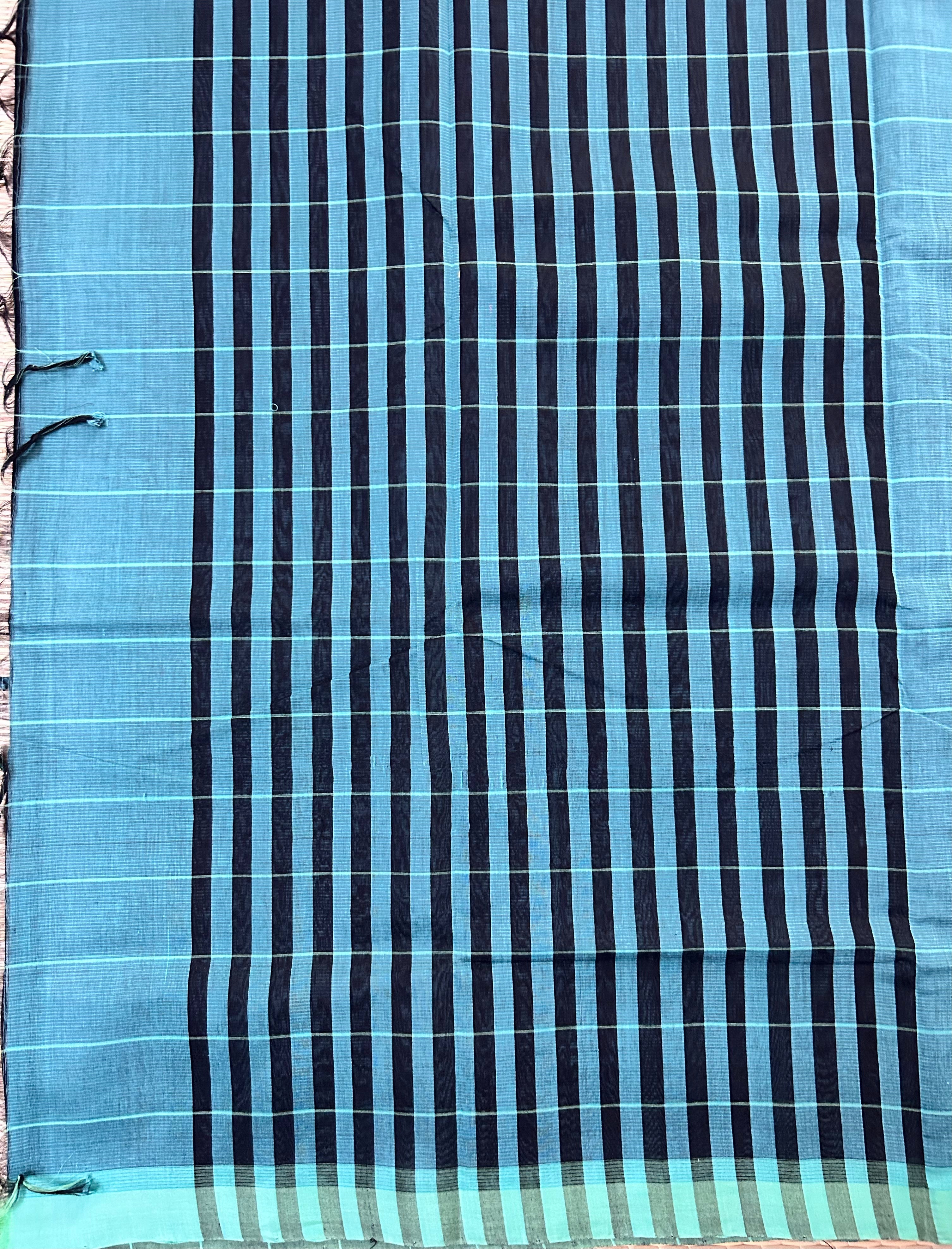 Black & Teal Handloom Mangalagiri Cotton saree