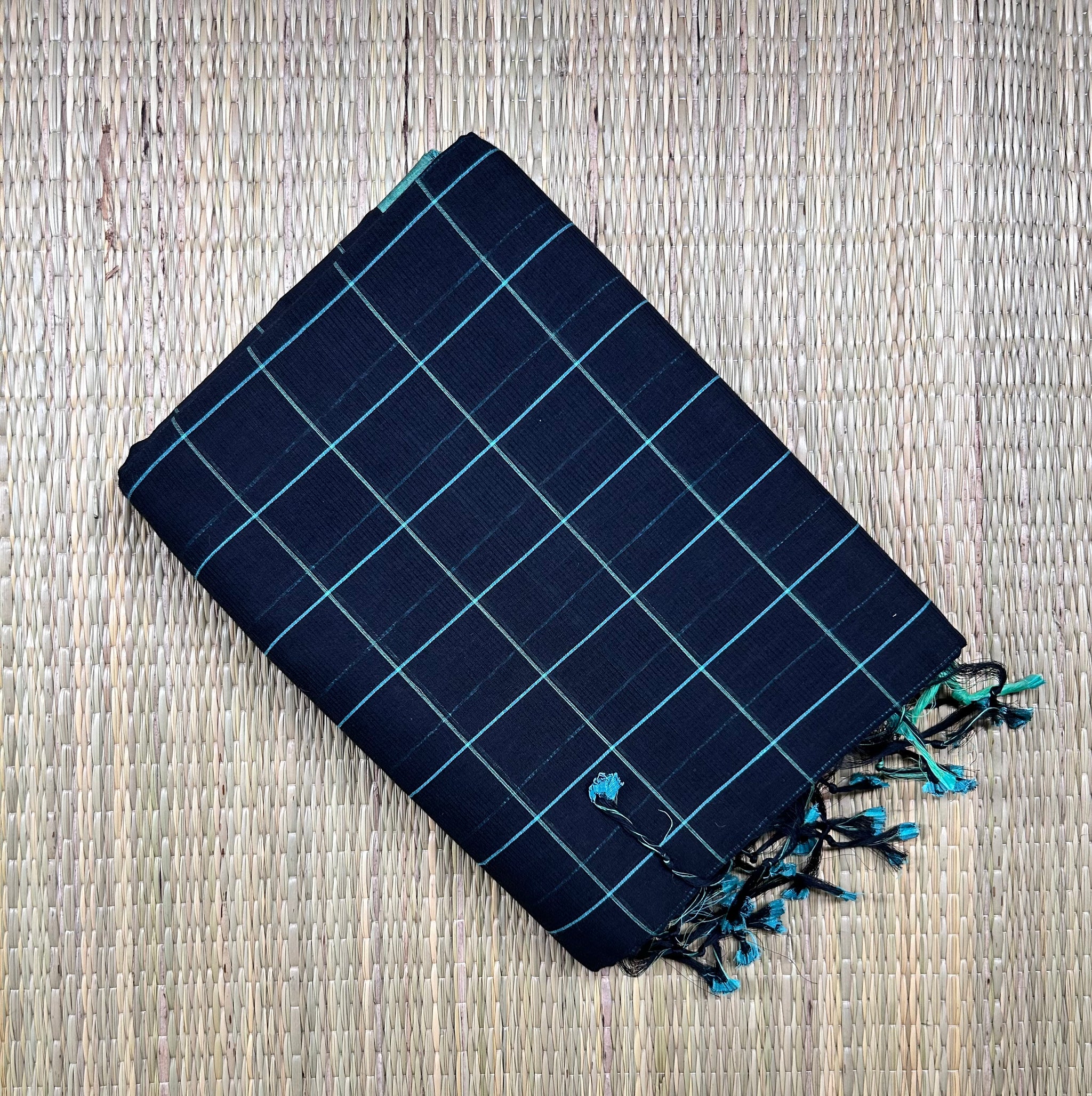 Black & Teal Handloom Mangalagiri Cotton saree