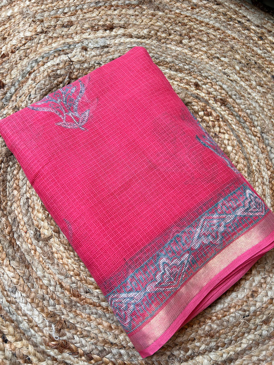 Red Kota Doria Saree