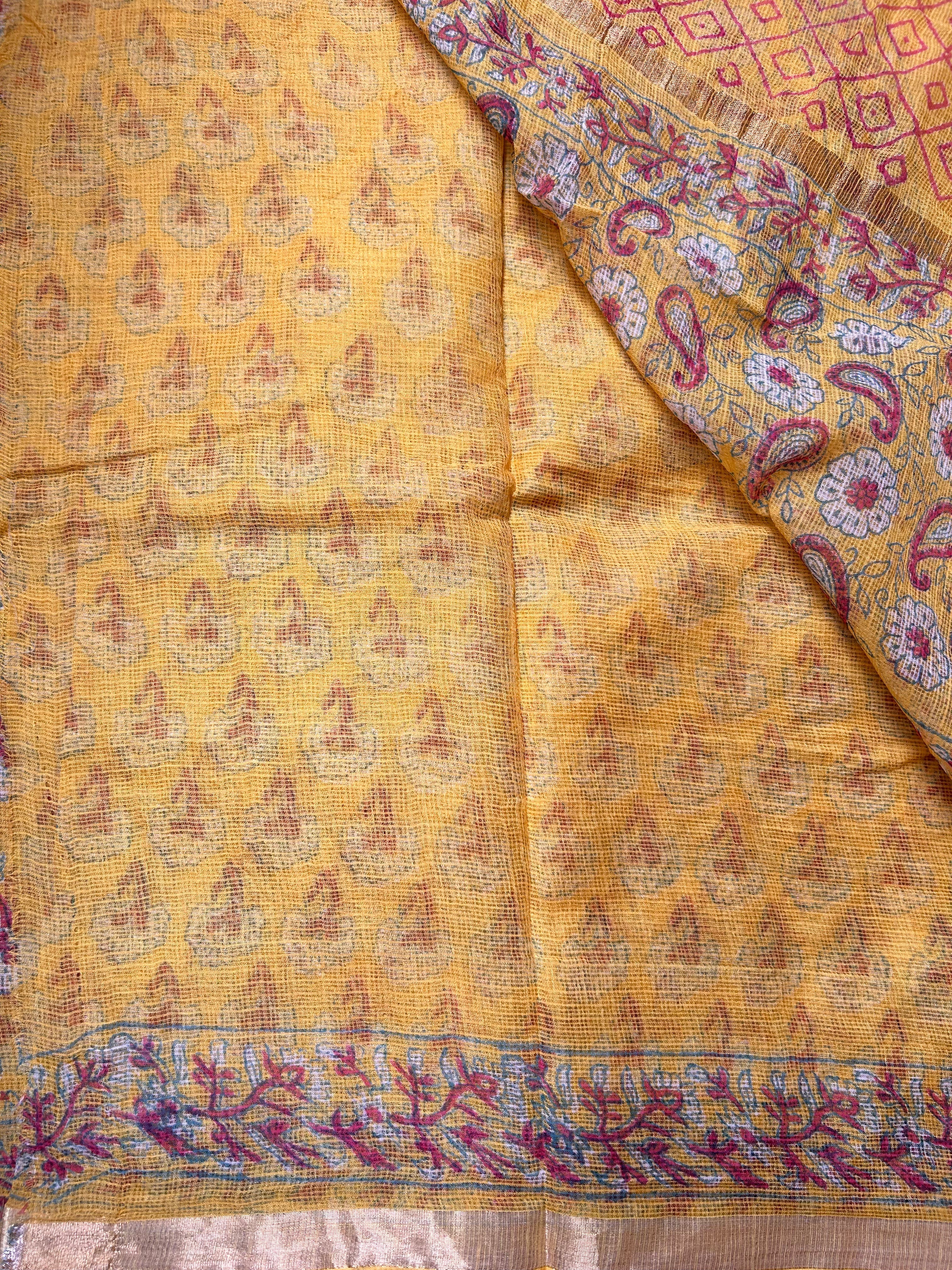 Yellow Kota Doria Saree