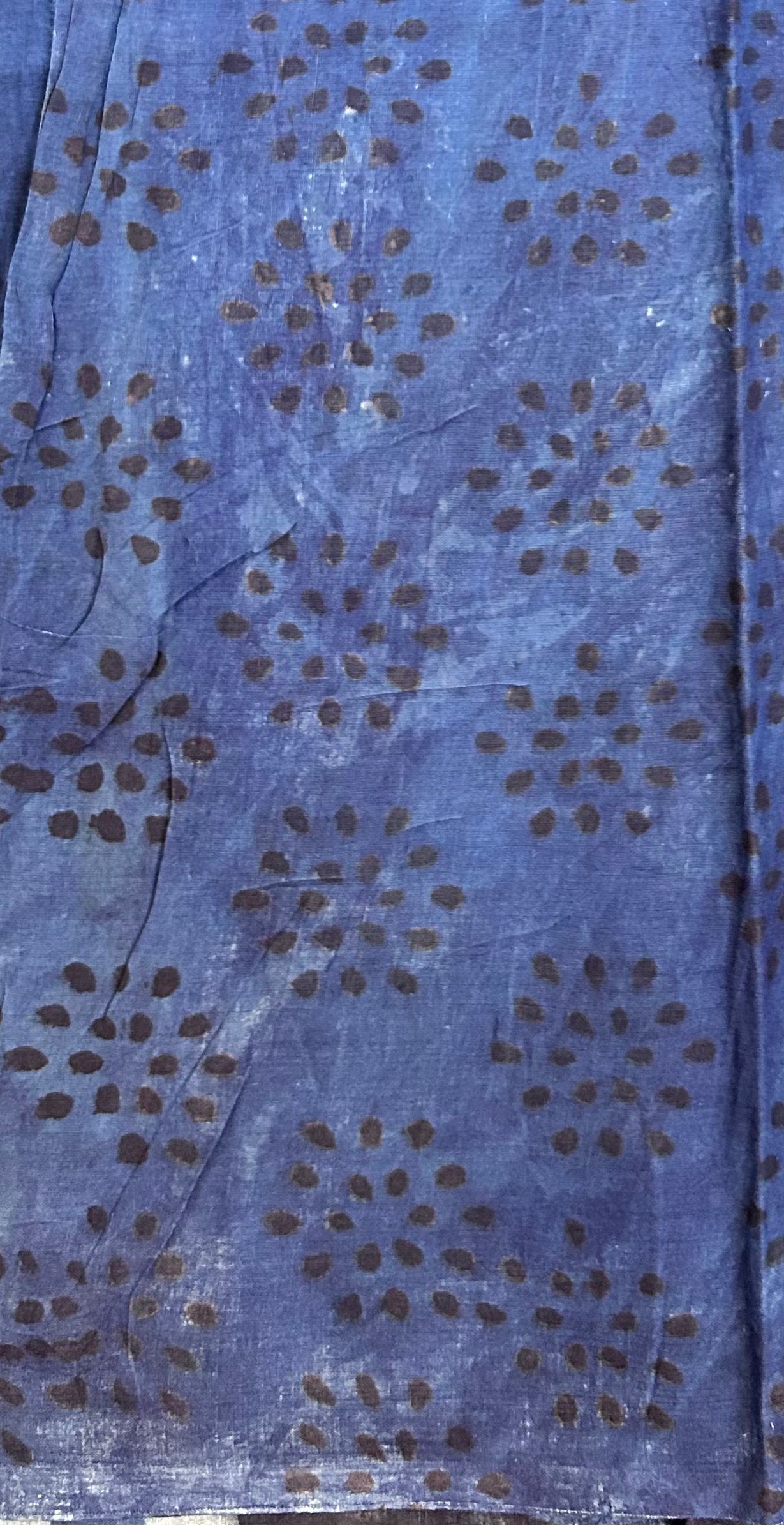 Indigo Striped Nashpal dye Handblock printed Mul Cotton Saree