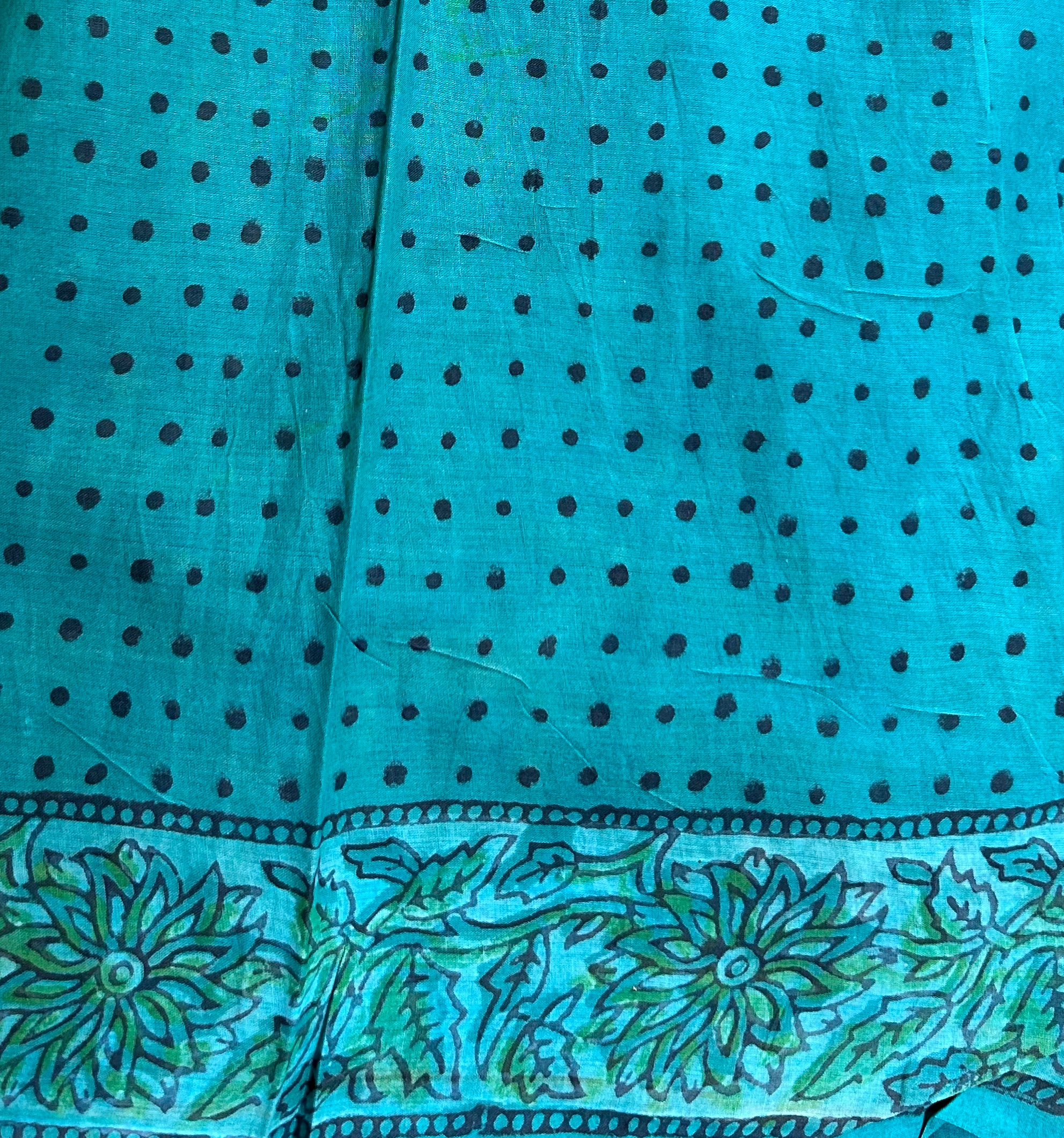 Green Floral Nashpal dye Handblock printed Mul Cotton Saree