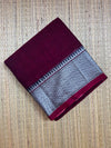 Maroon Narayanpet Cotton Saree with Silver Zari Border
