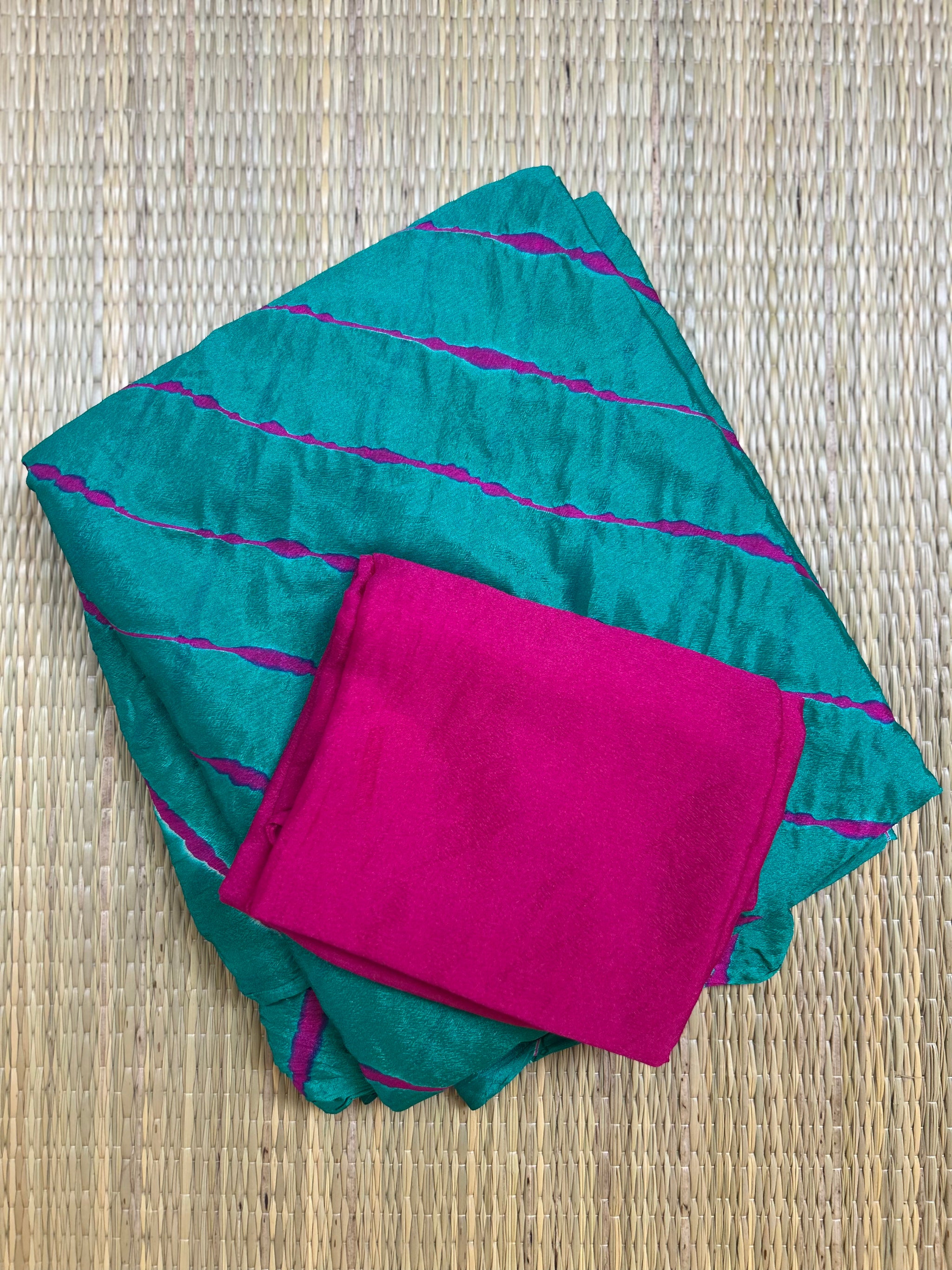 Teal Green Chinon Leheriya Saree