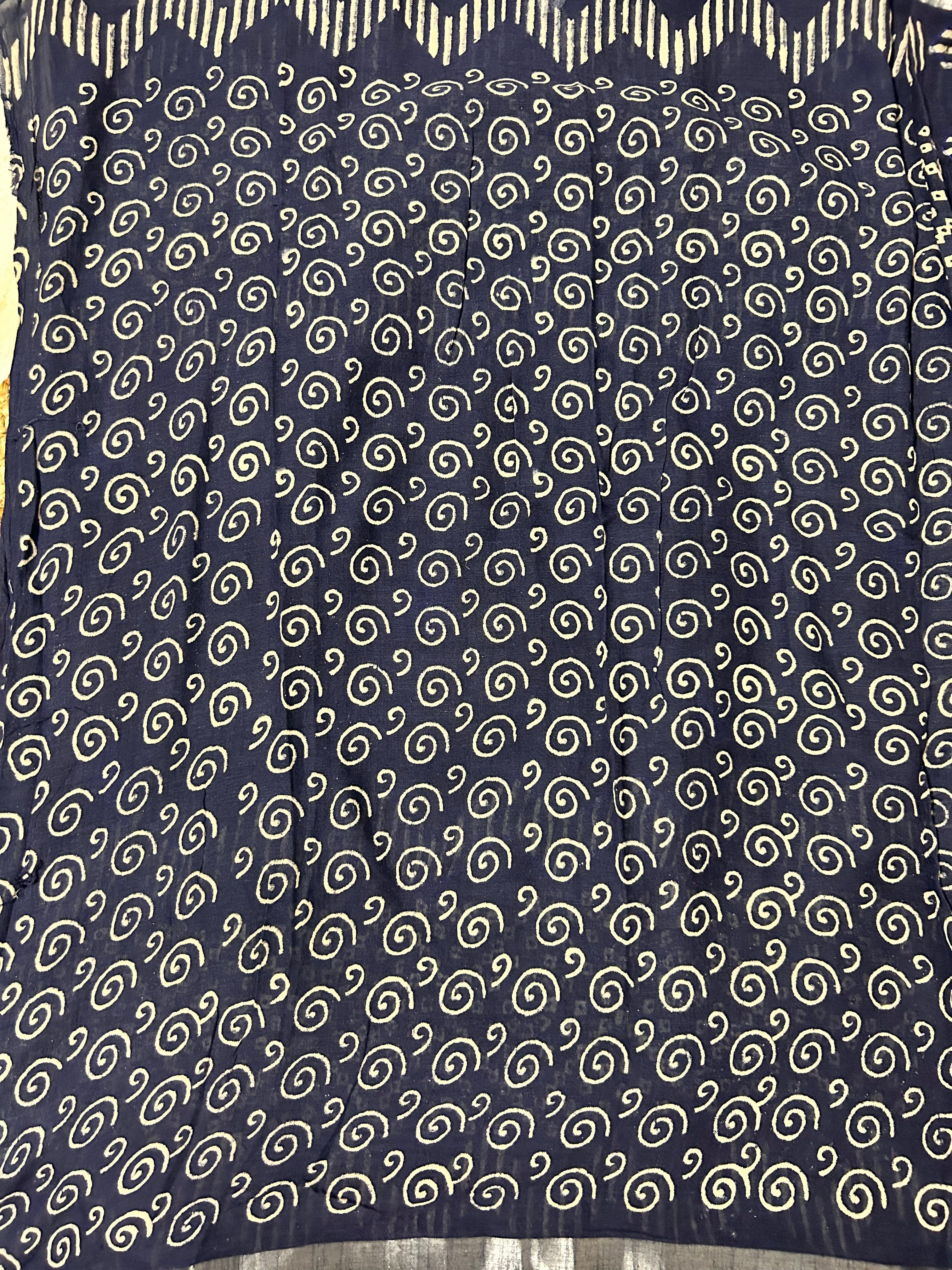 Navy Blue Linen cotton Embroidery Saree