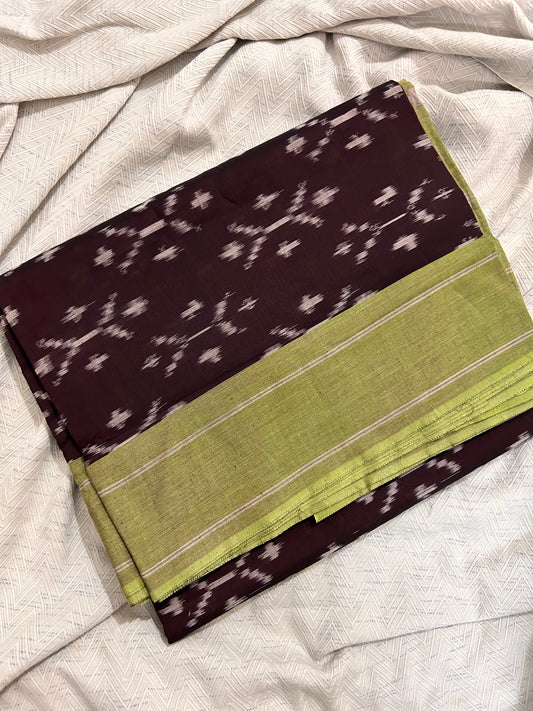 Brown Pochampally Ikkat Mercerised Cotton Handloom Saree