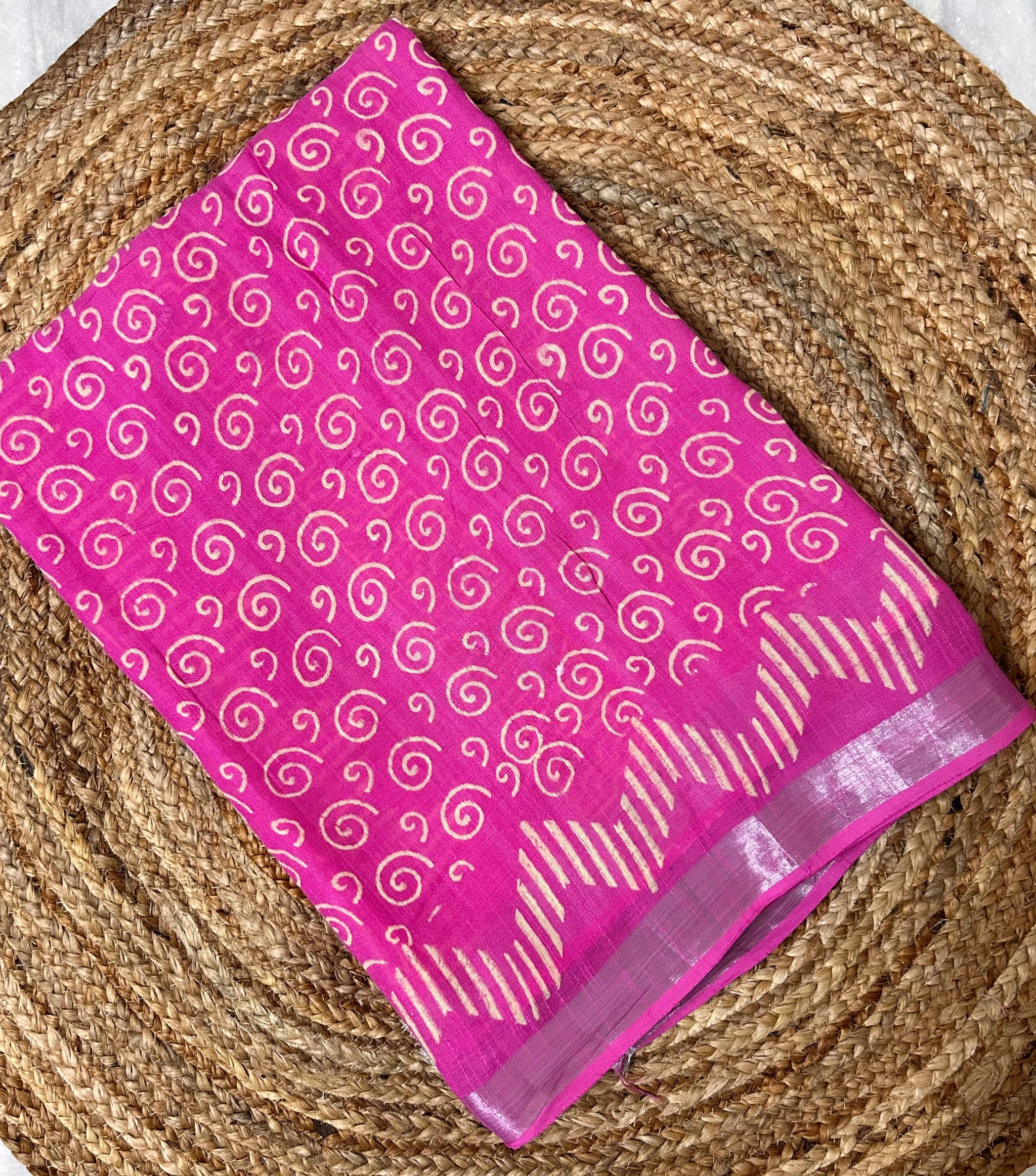 Pink Linen cotton Embroidery Saree