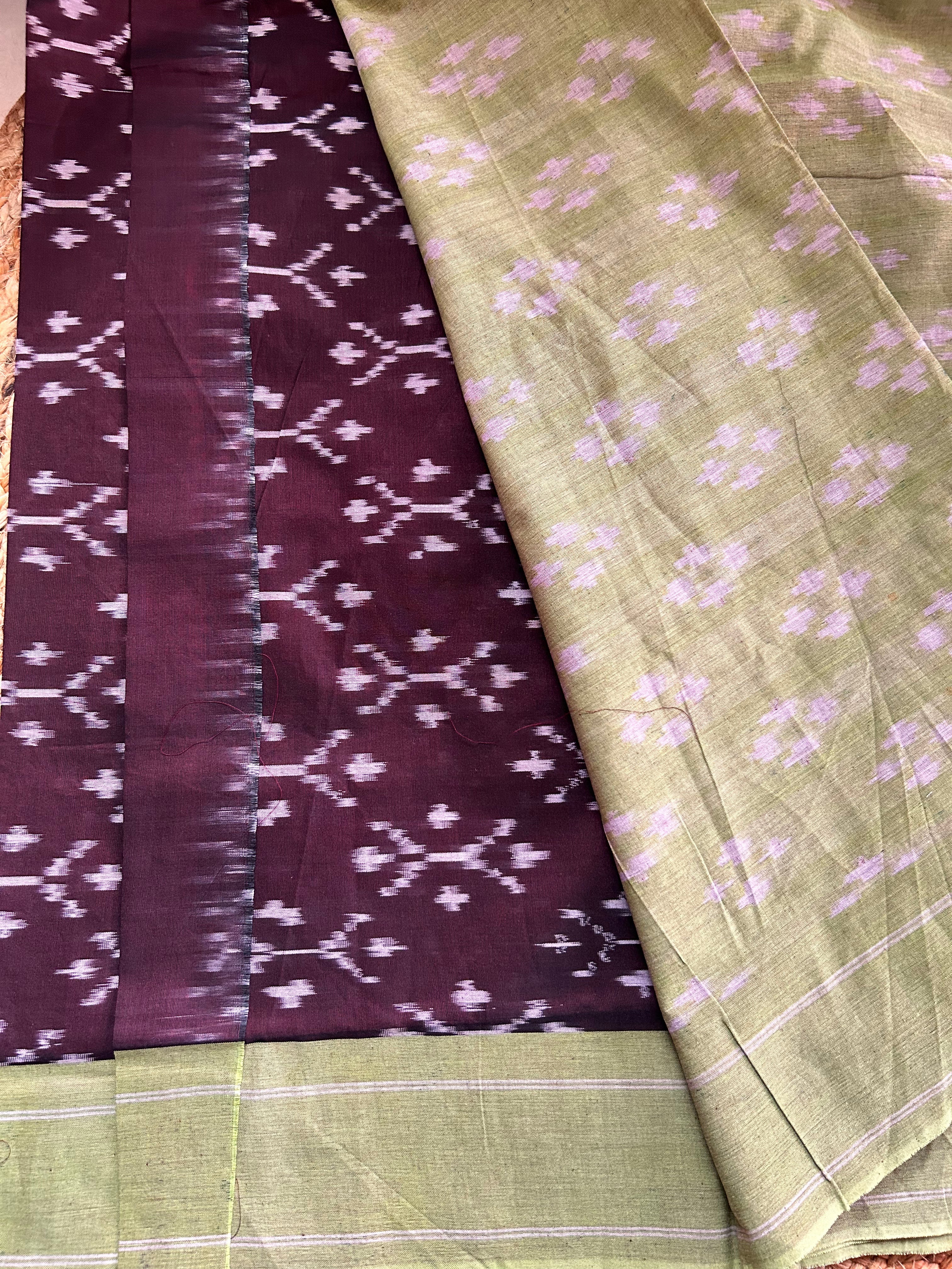 Brown Pochampally Ikkat Mercerised Cotton Handloom Saree