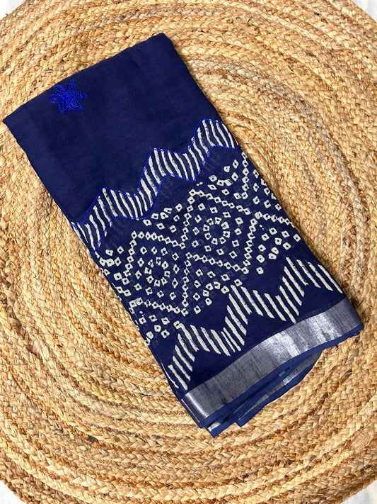 Blue Linen Embroidery Saree