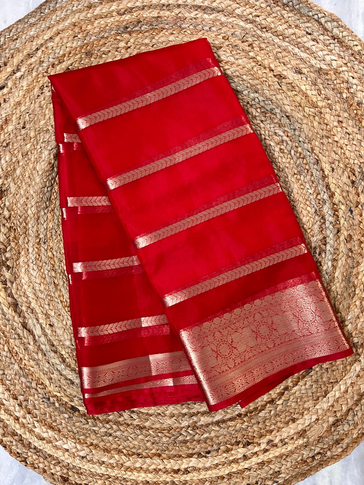 Red Semi Banarasi-Kora Organza Saree