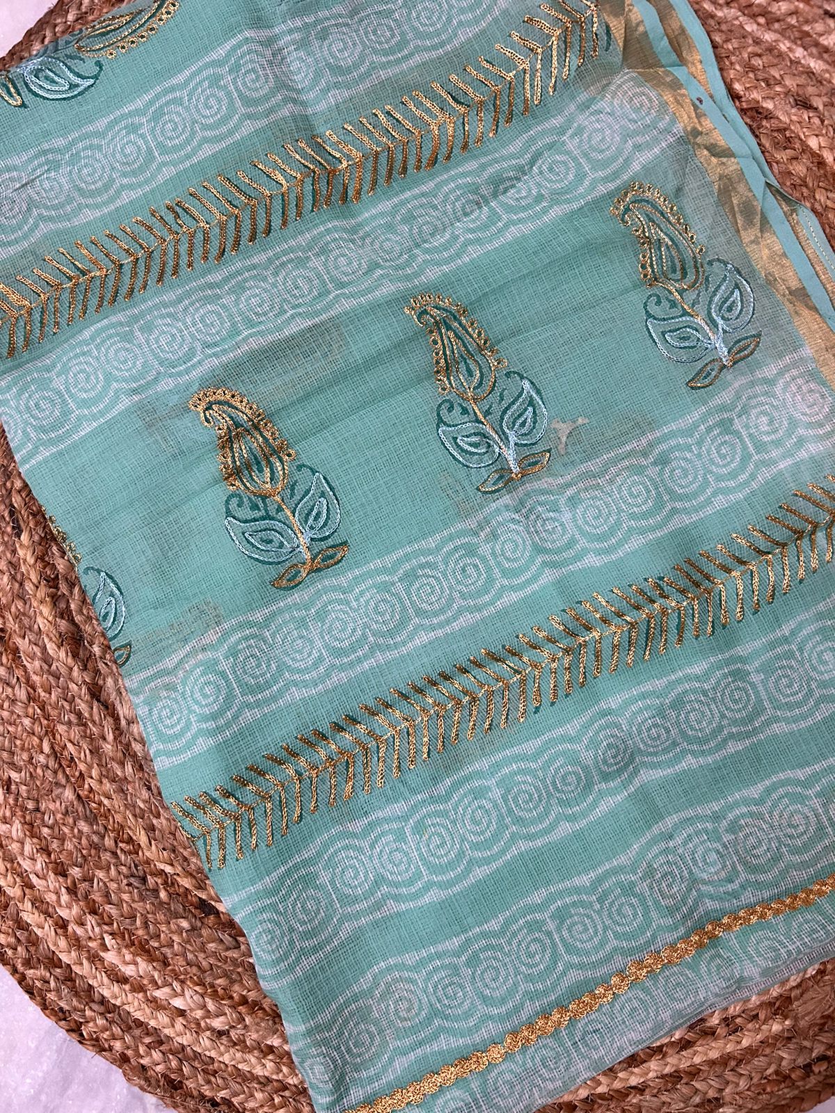 Pastel Green Kota Embroidery Saree