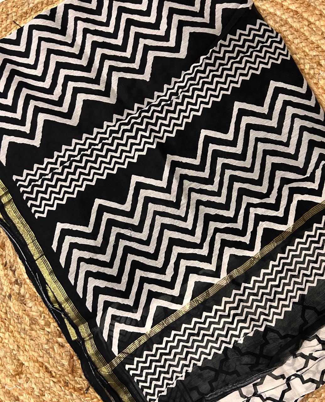 Black & White Chanderi Saree