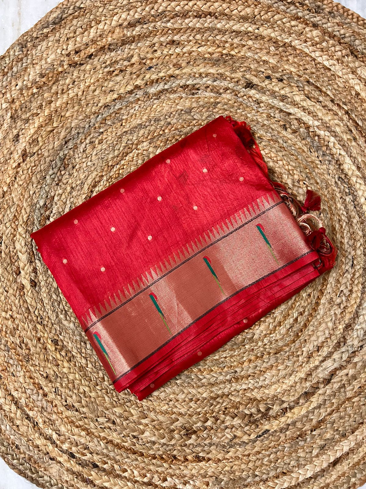 Red Semi-Paithani Saree