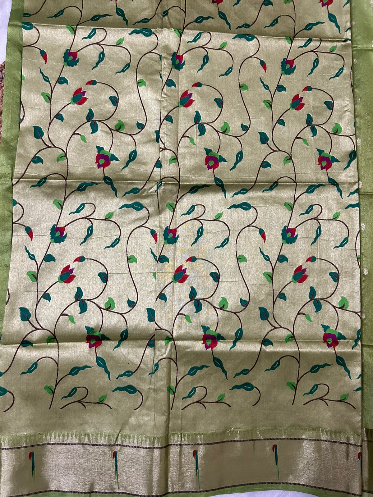 Parrot Green Semi-Paithani Saree