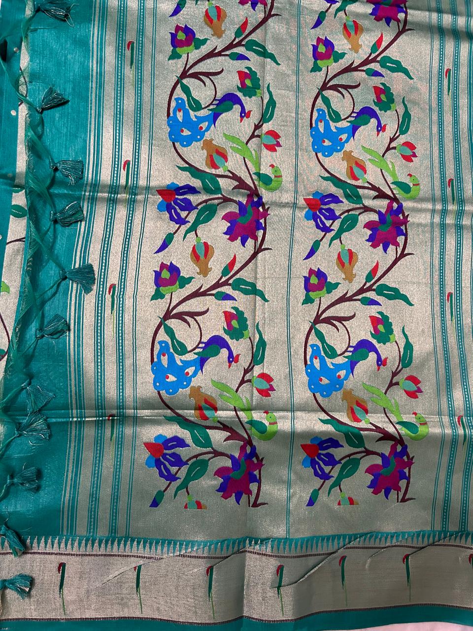 Turquoise Semi-Paithani Saree