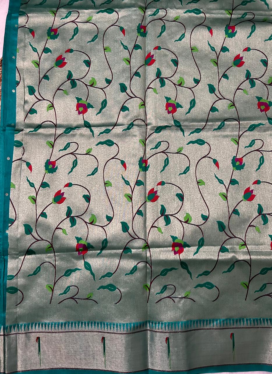 Turquoise Semi-Paithani Saree