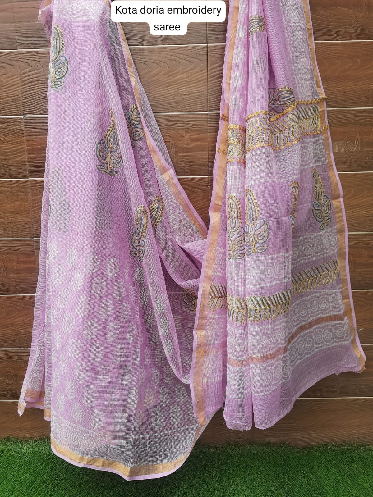 Lavender Kota Doria Embroidery Saree