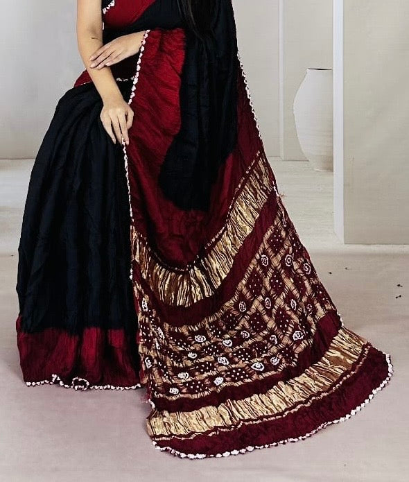 Black & Maroon Modal Saree with Garchola Lagdi Patta Pallu