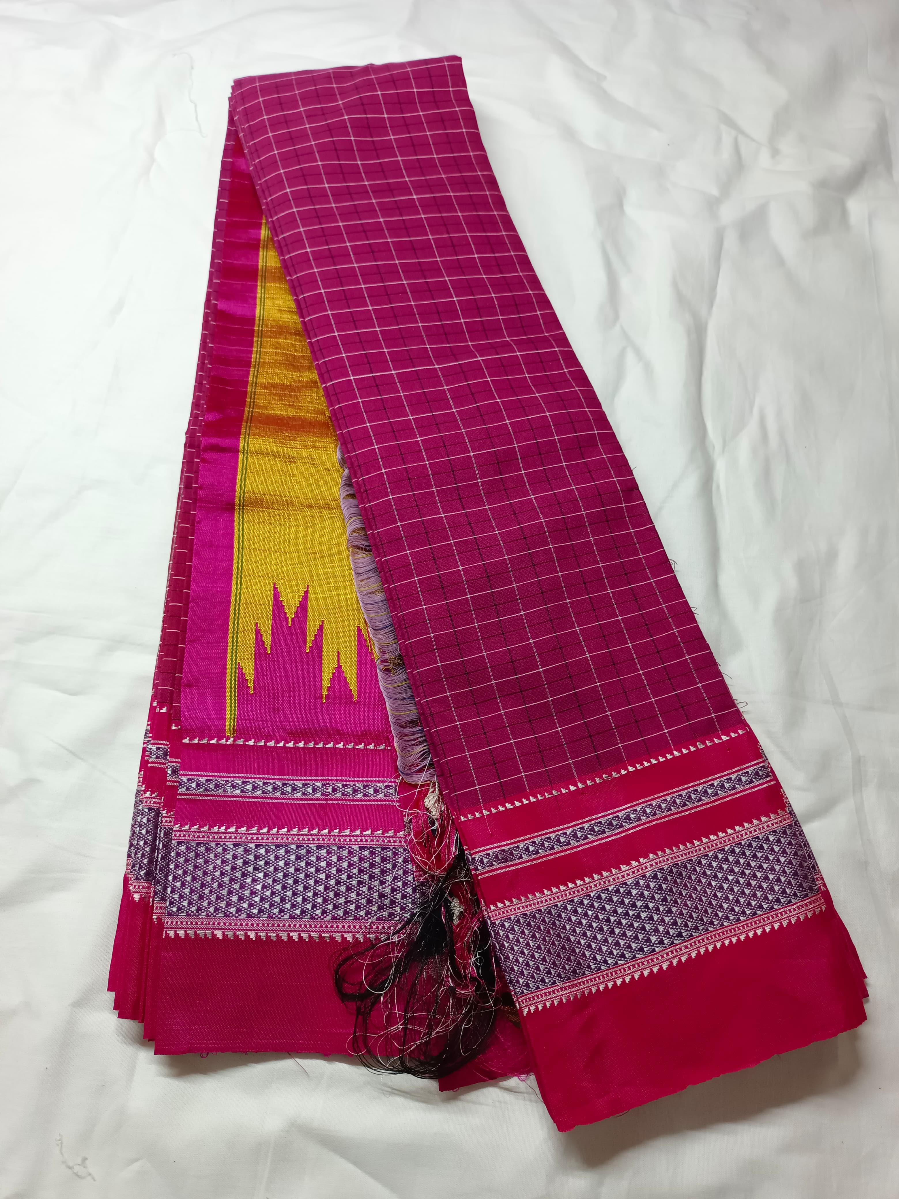 Magenta Cotton Illkal Saree ( Pure silk Pallu )