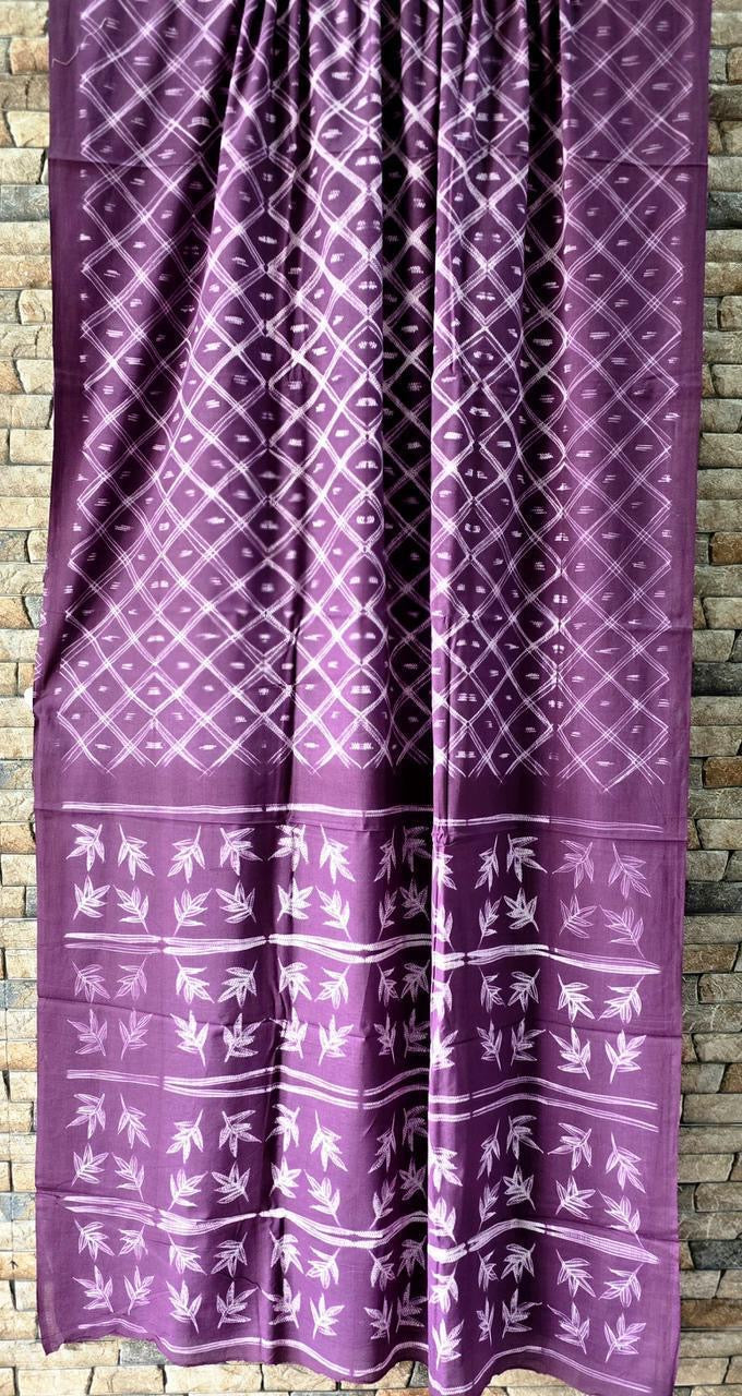 Purple Needle Shibori Mul Cotton Saree