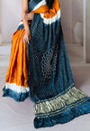 Yellow & Teal Modal Saree with Bandhini Lagdi Patta Pallu