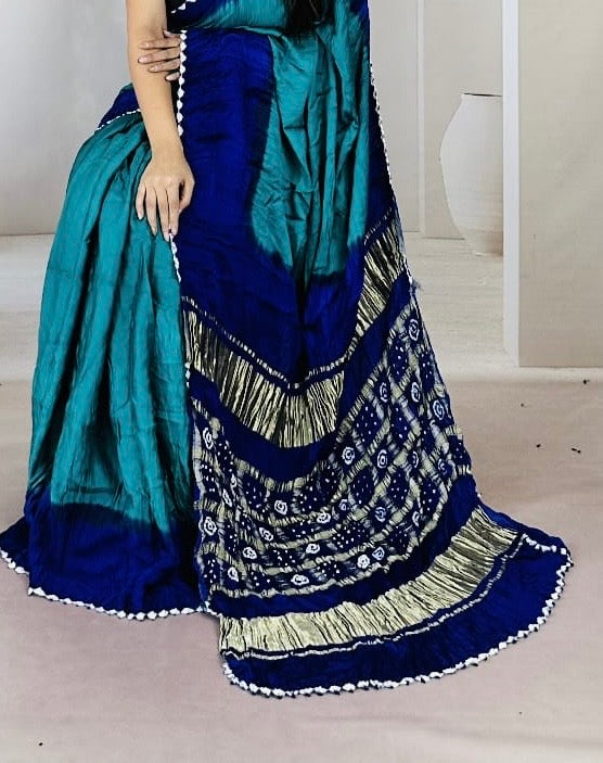 Teal & Royal Blue Modal Saree with Garchola Lagdi Patta Pallu